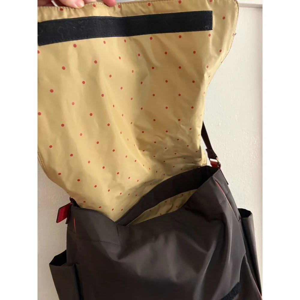 Kate Spade New York brown + red nylon + leather Baby Bag Tote messenger workbag